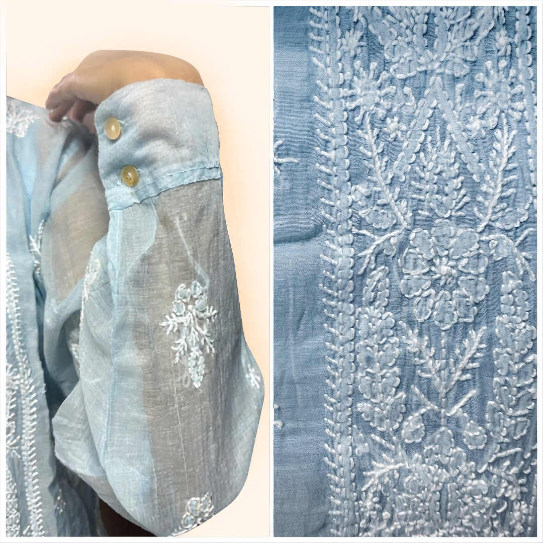 Gayaabi Neelaya Chikankari Mul Chanderi Co-ord Set