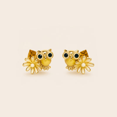 Gayaabi Golden Owl Stud Earrings