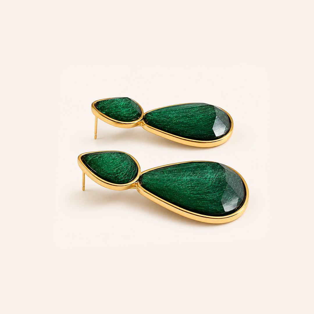 Gayaabi Green Teardrop Statement Earrings