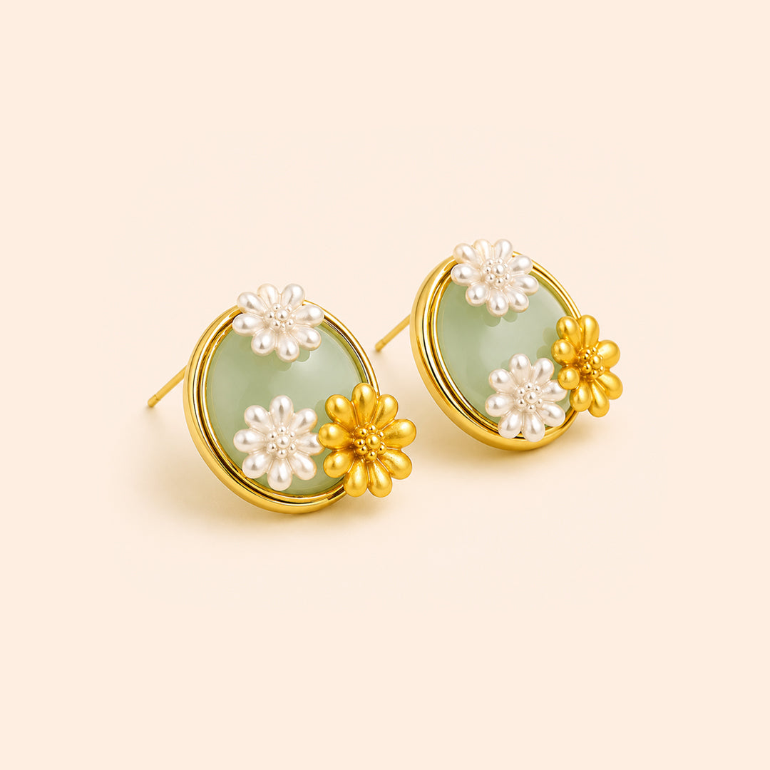 Gayaabi Jade Bloom Stud Earrings