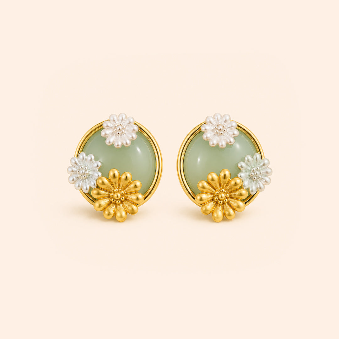 Gayaabi Jade Bloom Stud Earrings