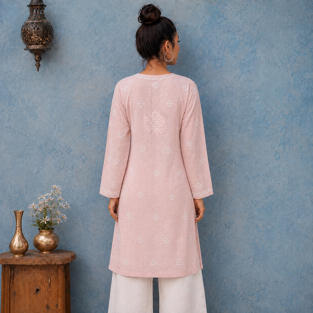 Gayaabi Pankhuri Chikankari Mul Chanderi Kurta
