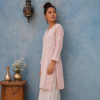 Gayaabi Pankhuri Chikankari Mul Chanderi Kurta