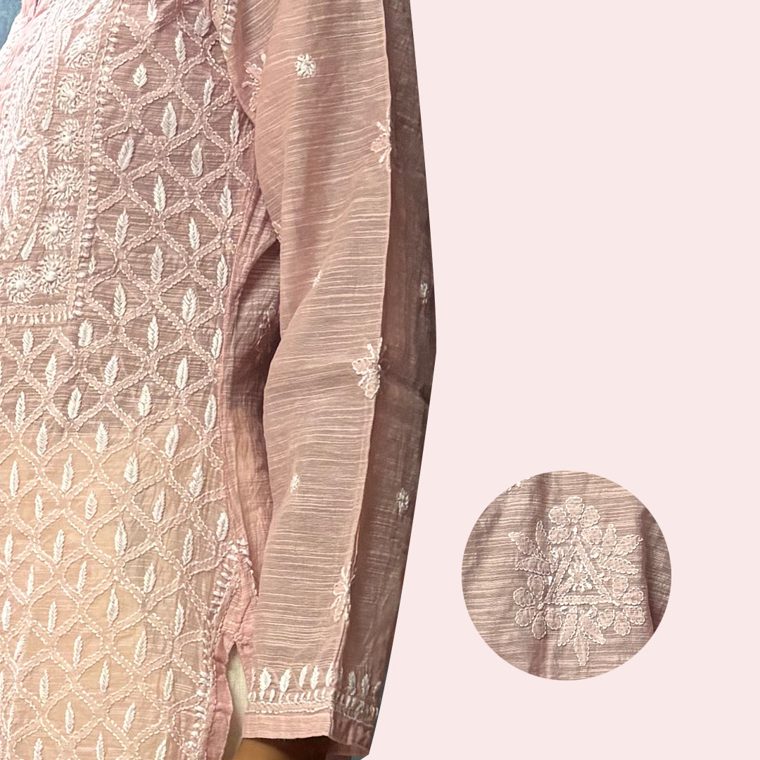 Gayaabi Pankhuri Chikankari Mul Chanderi Kurta
