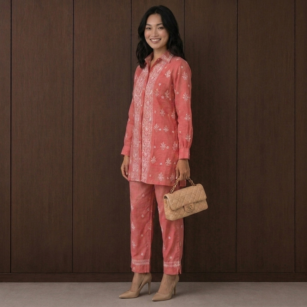 Gayaabi Gulrez Chikankari Mul Chanderi Co-ord Set