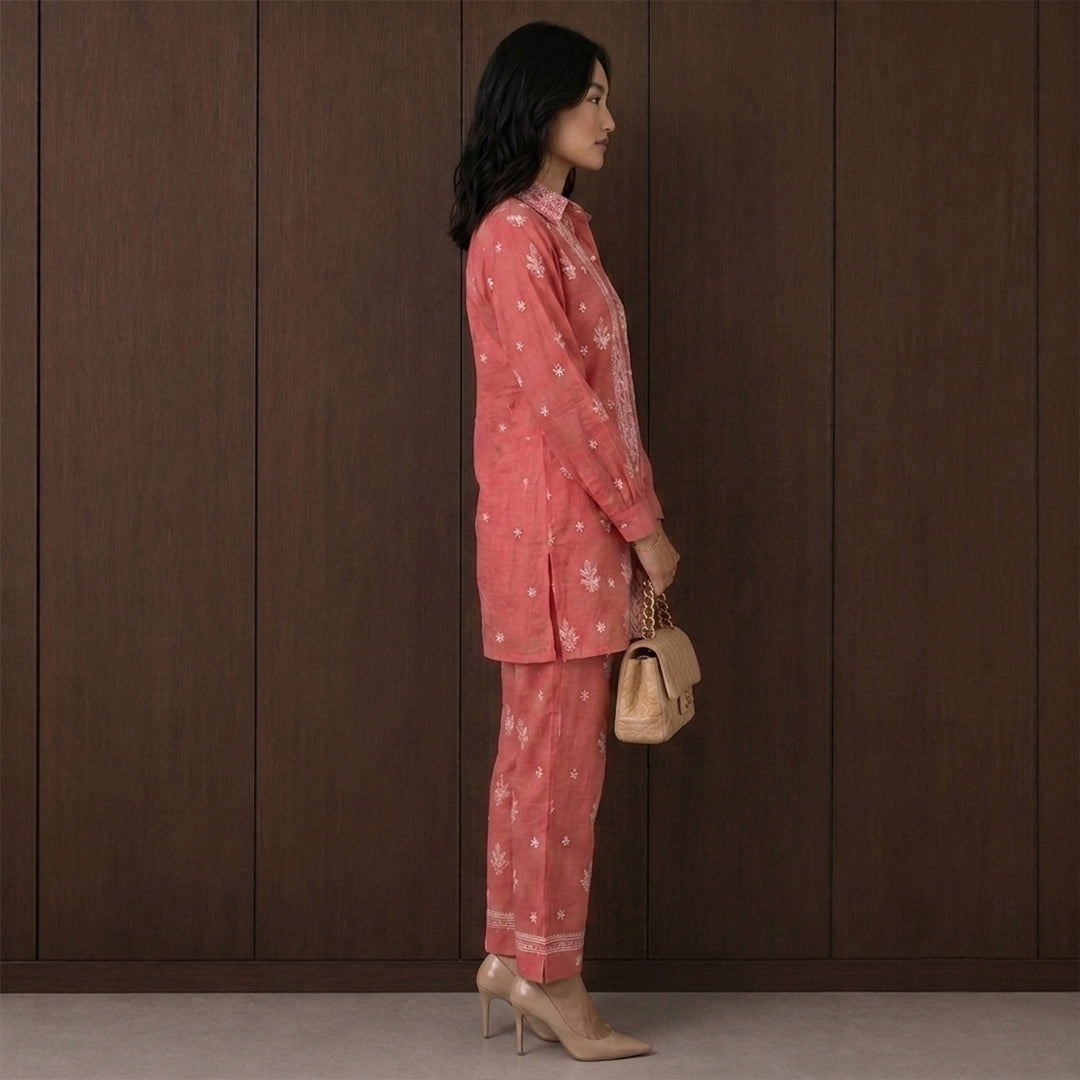 Gayaabi Gulrez Chikankari Mul Chanderi Co-ord Set