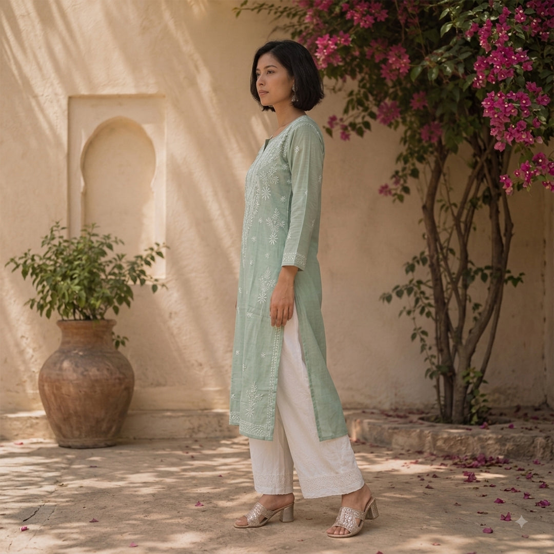 Gayaabi Meher Chikankari Mul Chanderi Kurta Set