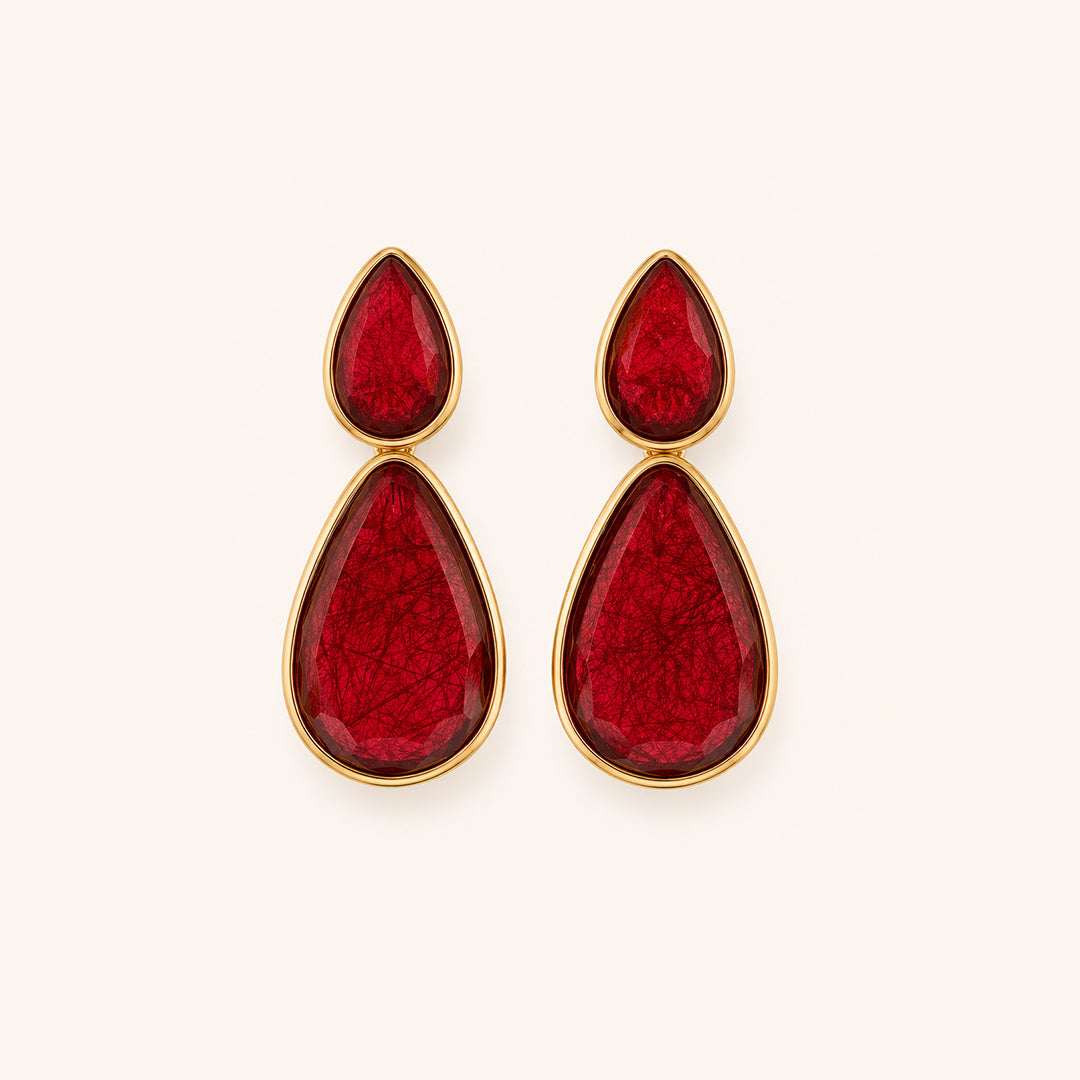 Gayaabi Red Teardrop Statement Earrings