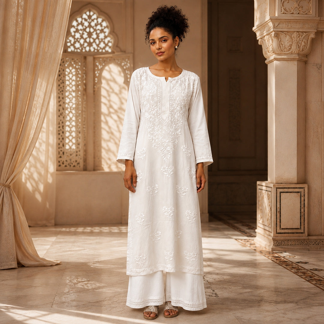 Gayaabi Chandani Chikankari Kurta