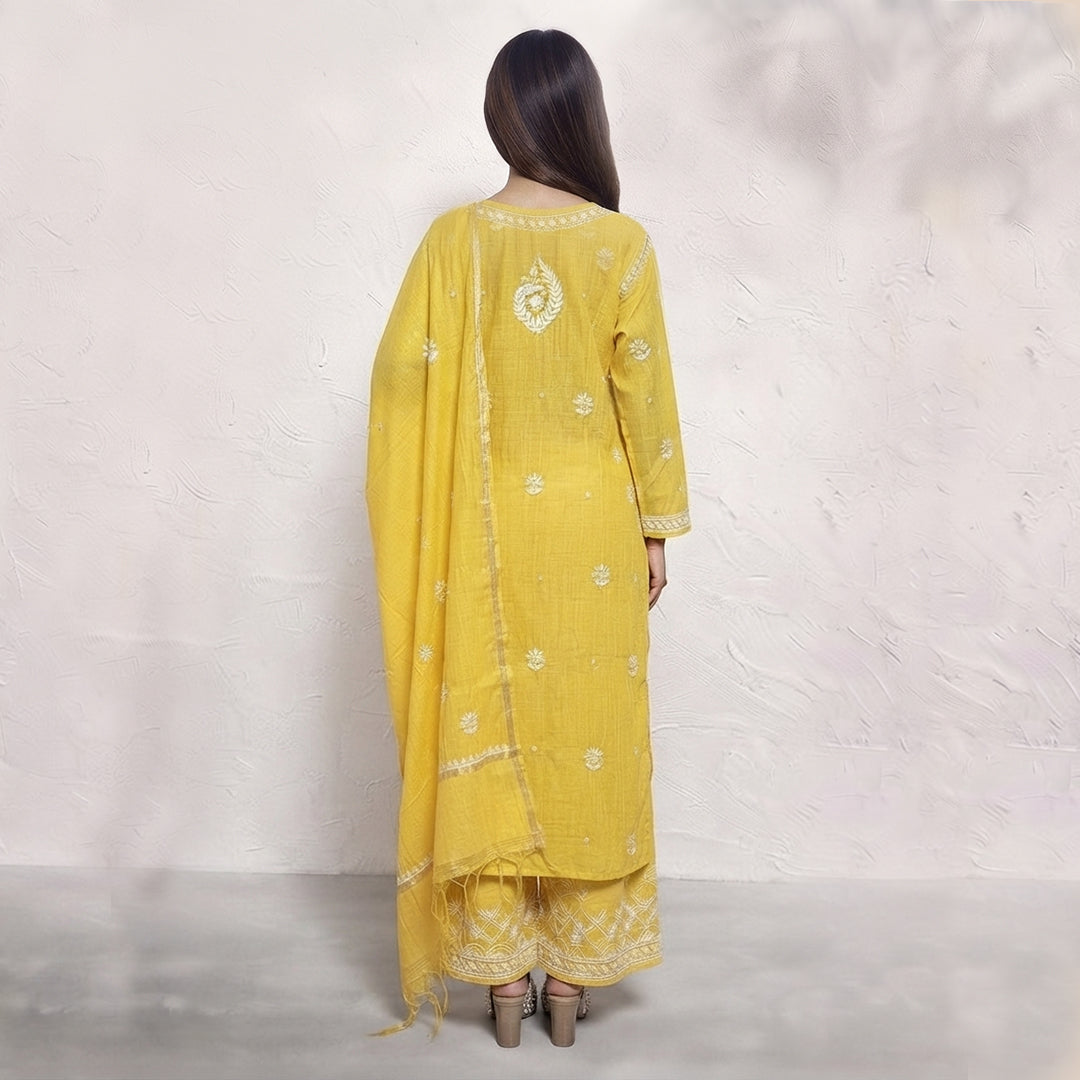 Gayaabi Sunehri Chikankari Mul Chanderi Kurta set