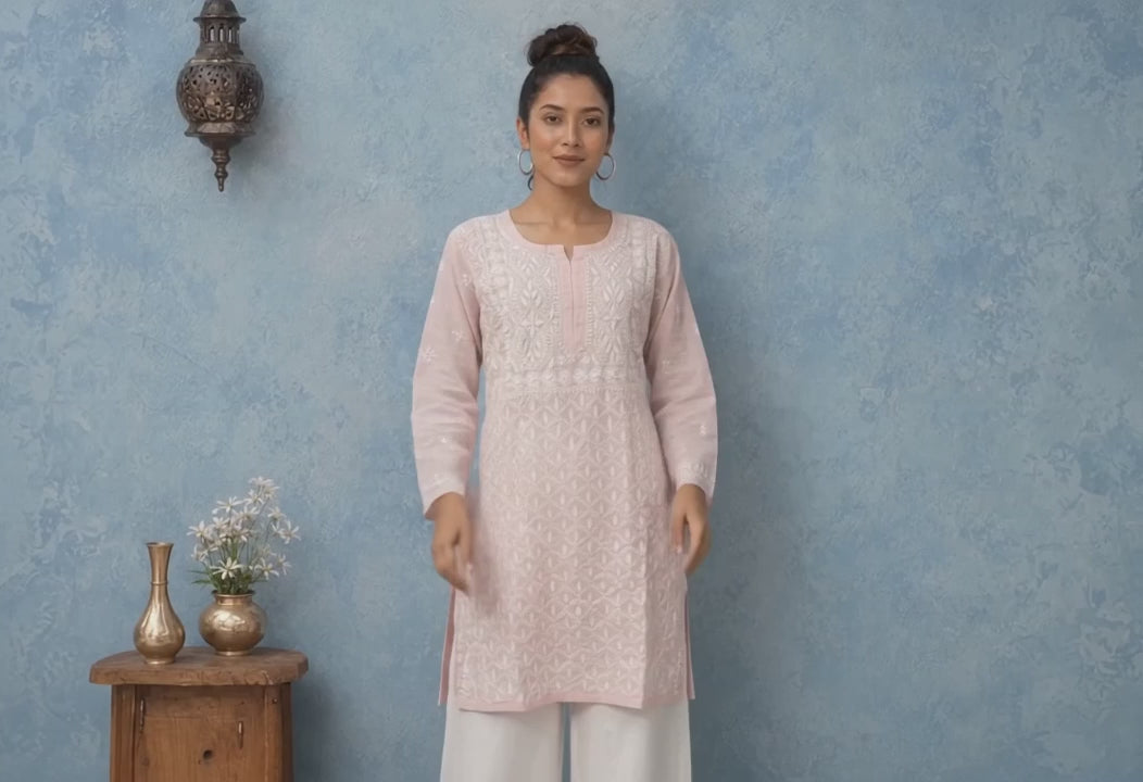 Gayaabi Pankhuri Chikankari Mul Chanderi Kurta