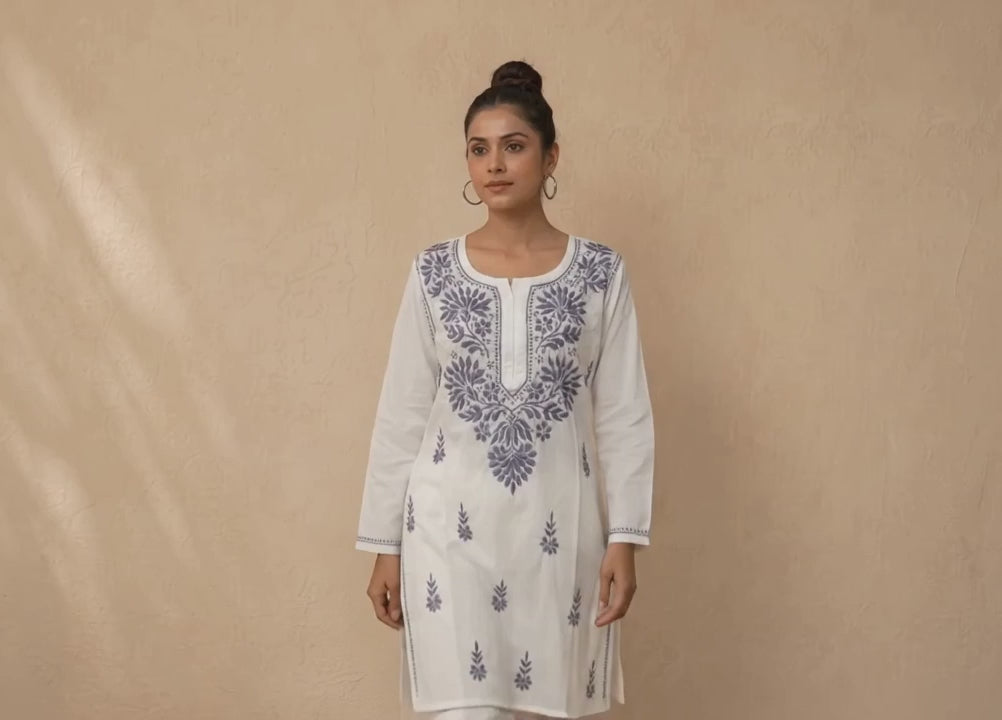 Cotton kurta with purple embroidary